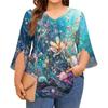 Women's Printing V-neck Plus Size Tops 3/4 Sleeves Elegant Shirt Tops