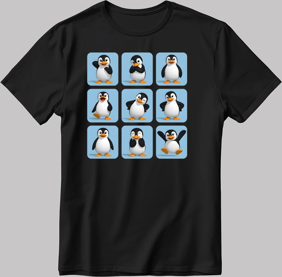 Cute Penguin moods S.Sleeve White-Black Men / Women T-Shirt YZ105 3XL
