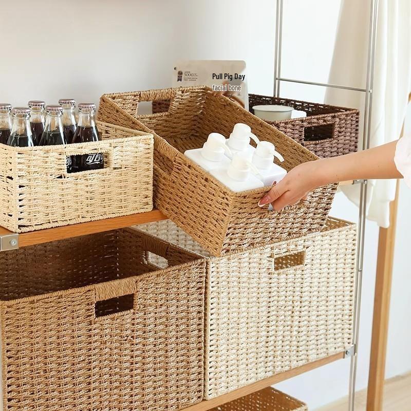 Rattan Woven Storage Basket for TV Stand, Bookcase, and Wardrobe