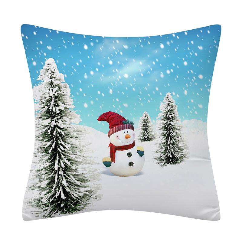 Snow Christmas Pillowcase Blue and White Printed Cushion Cover Snowflake  Tree Throw