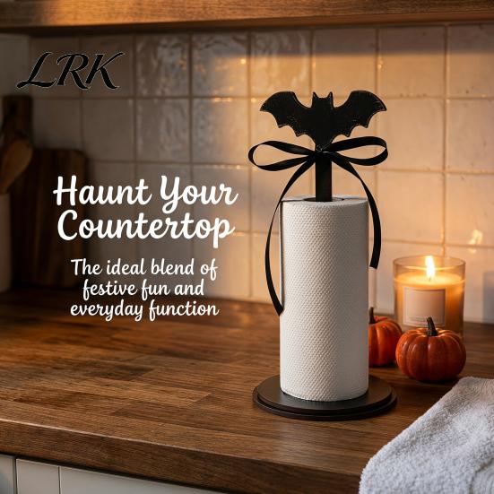 Solid Wood Standing Rack Halloween Paper Towel Roll Holder, Ghost/Pumpkin/Witch's Hat/Bat Decor, Fall Seasonal Kitchen Storage Durable Reel