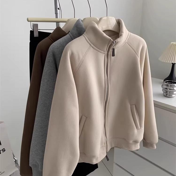 Thickened Velvet Sweatshirt Jacket Zipper Collar Warm Casual Autumn Winter Commute Women's