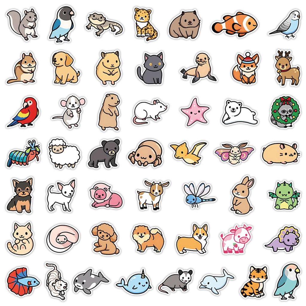 50 Sheets Cute Animal Graffiti Stickers for Water Bottles and Luggage