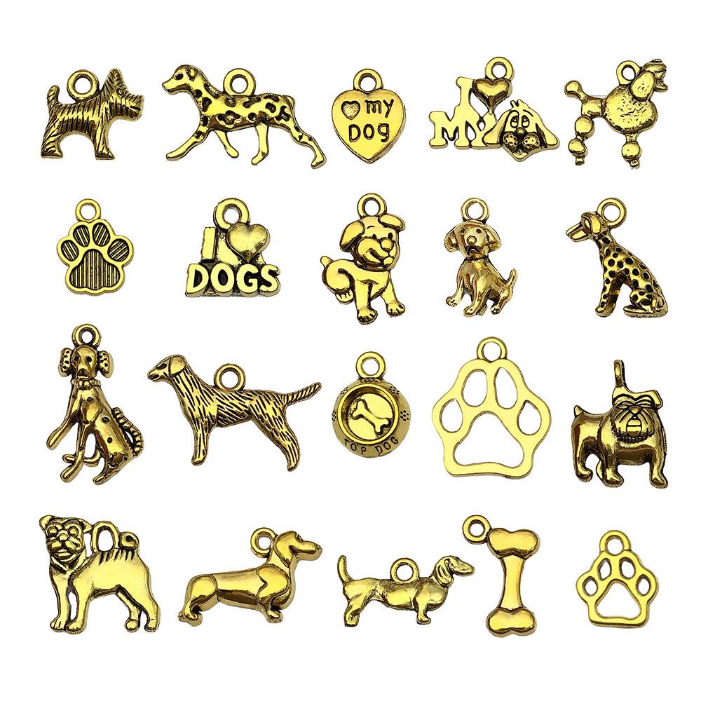 20-Pack Retro Alloy Dog Bone & Animal Cartoon Charms for DIY Bracelets and Necklaces