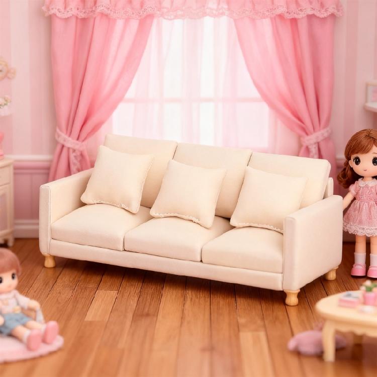 Realistic Sofa Model Figure with Three Seats Design Miniature Furniture for 1/12 Scale Doll House Scene Landscape Props