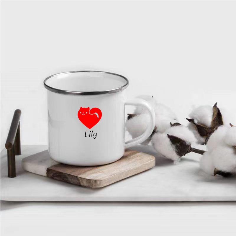 Customized letter enamel water cup, minimalist couple cup, creative heart-shaped pattern customization, Valentine s Day gift.