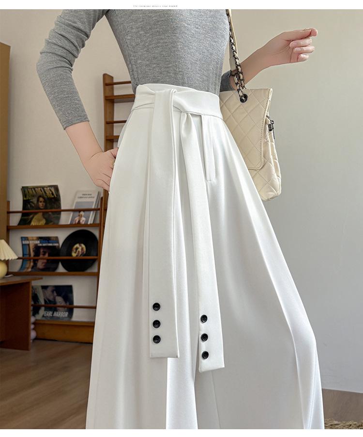 

Women s High-Waisted Wide-Leg Floor-Length Tie-Up Pants - Slimming Design for Spring 2026 L белый