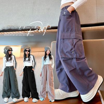 Pantalones Cargo para Niñas Cintura Elástica Pantalones Morados Holgados para Niños con Bolsillos 4 15 Años Pantalones para Niños
