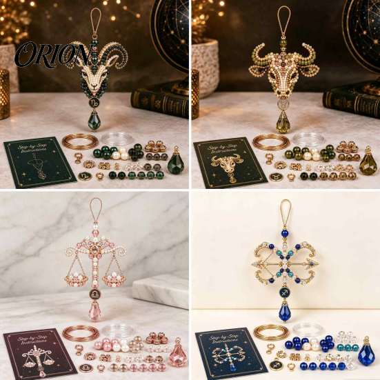 Zodiac Sign Craft Kit 12 Blessing Beaded Ornament DIY Kit, Beginner Friendly Bead Decoration Set for Beginners Beading Set, Hanging Pendant, Handmade