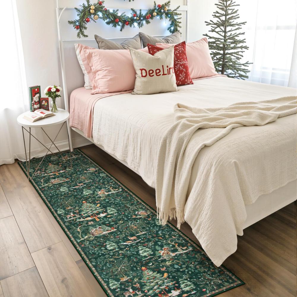 VIKAMA Christmas Corridor Rug Non-slip Soft Runner Kitchen Rug Bedside Rug for Bedroom Festive Winter Home Decor