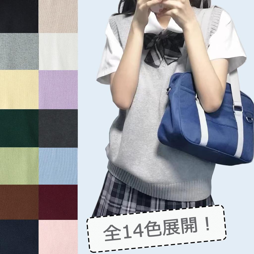 School Vest for for High School Loose Black [jinghuiyue] Girls, V-neck, Uniform, Knit, Students, Plain, Fit, (JJP0003B-L)