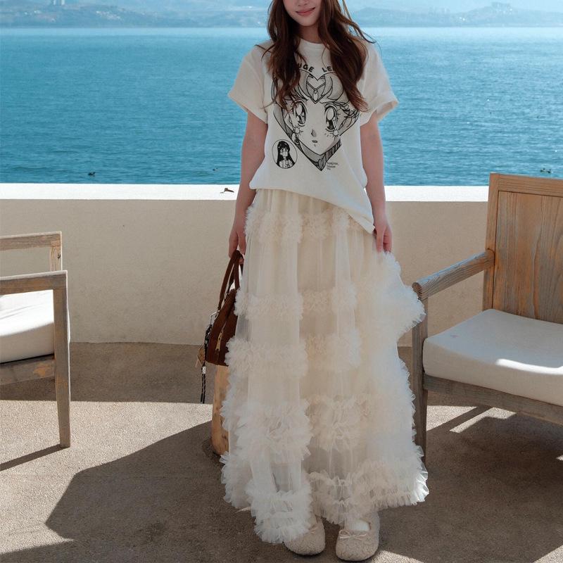 

Весенний стиль Юбка миди А-силуэта из сетки цвета японского абрикоса L абрикосовый