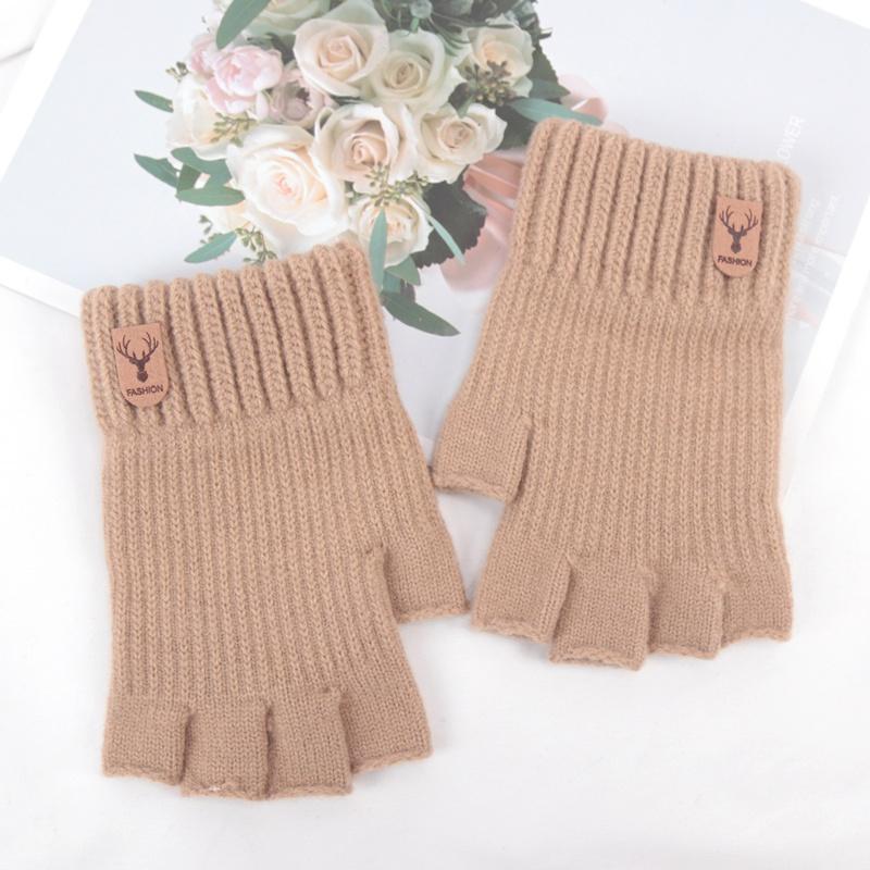 1Pair Winter Short Half Finger Fingerless Knit Wrist Gloves Warm Stretch Work Gloves for Women and Men Cycling Accessories