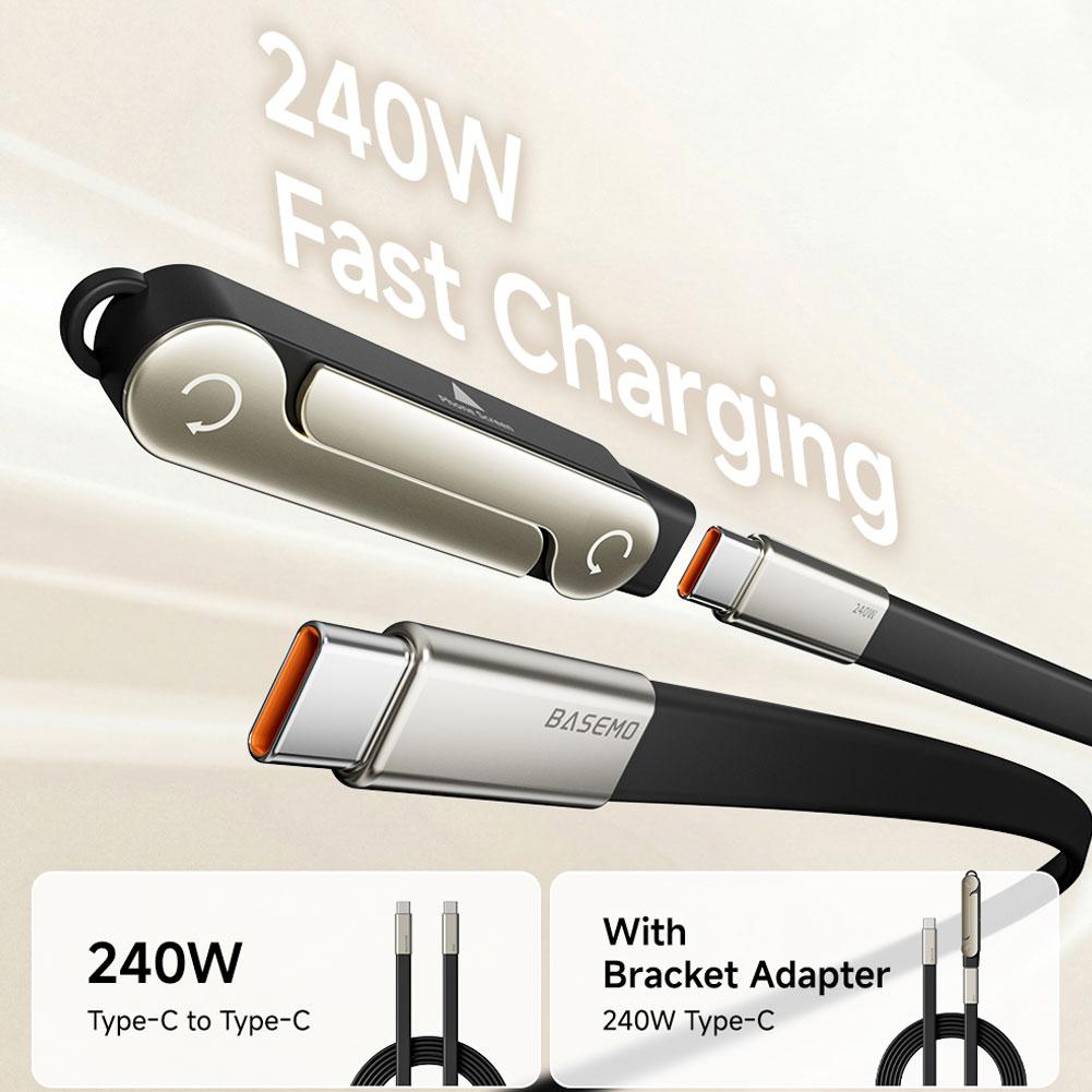 Detachable Charging Cable with Built-In Phone Stand 240W Super Fast Charging Type C To C 1.5M Data Cable For iPhone/Huawei