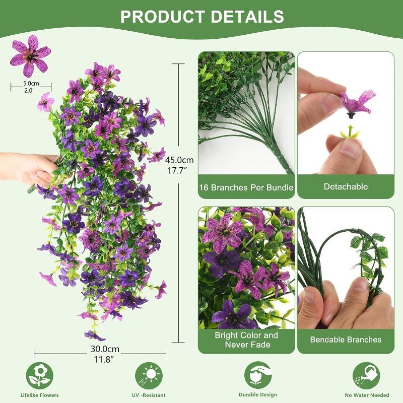 Flori Artificiale pentru Exterior Plante Suspendate False Decorațiune Primăvară Vară, 2 Bucăți Flori de Mătase Artificială Realiste Flori de Exterior Rezistente la UV Fără Decolorare