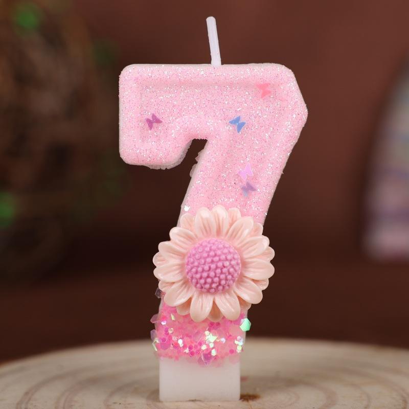 Creative Pink Flowers Birthday Numbers Candles Party Supplies Cake Decoration Sunflowers