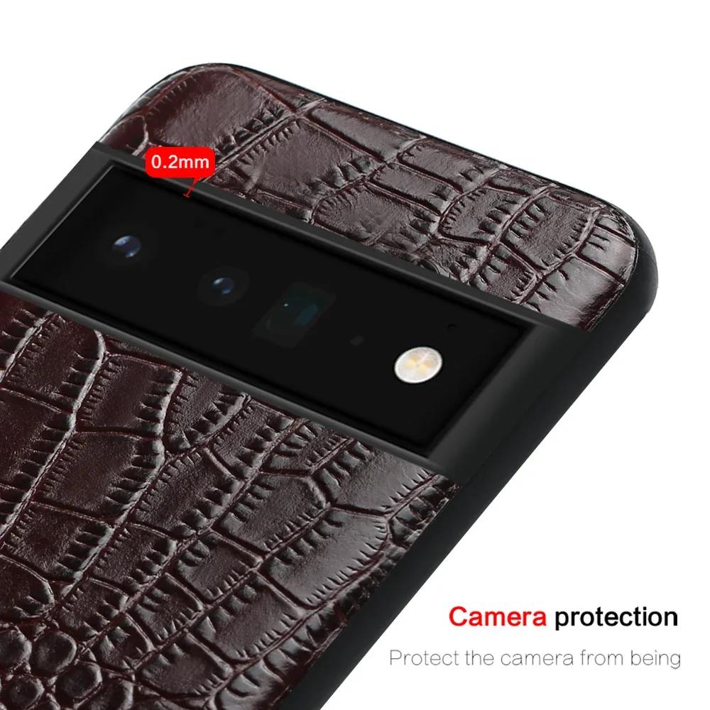 Echte Rindsleder Handyhülle für Google Pixel 7 8 9 Pro Pixel8Pro Luxus Retro Krokodil Alligator Muster Rückseite