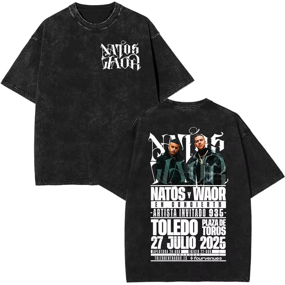 Natos & Waor Vintage Washed Graphic T‑Shirt Unisex Cotton Crew Neck Short Sleeve Double Sided Print Tees for Hip Hop Rap Fans Men Women