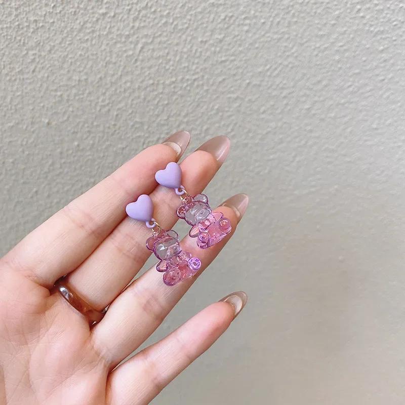 

Корейский креативный конфетный цвет кристалл мультфильм маленький медведь ухо персонализированные Ins Hyun Yafeng летний тренд элемент серьги женский фиолетовый