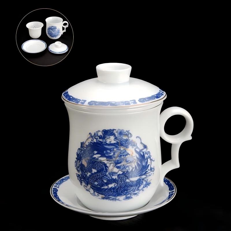 Blue & White Dragon Ceramic Tea Mug with Handle