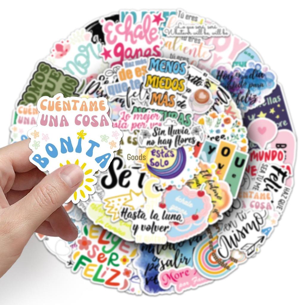 50 Personalized Motivational Spanish Stickers: Colorful Slogans for Cups, Laptops & More
