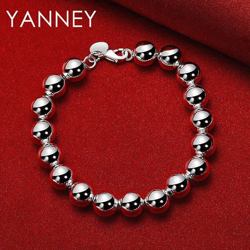 Bracciale in Argento Sterling 925 da 8 Pollici con Perle Sferiche da 10MM Accessori Moda Donna Regali per Feste di Matrimonio Gioielli
