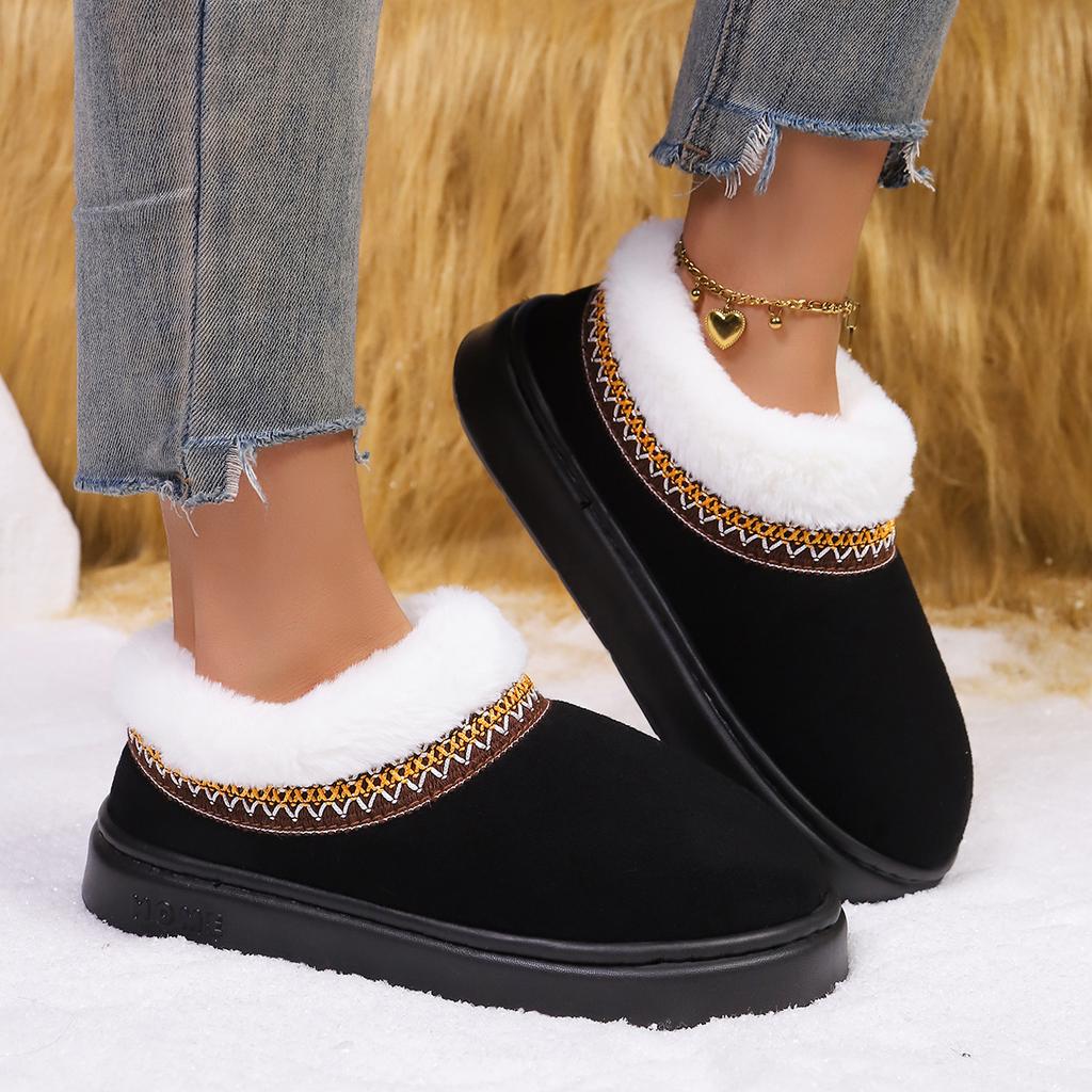 Autumn and Winter Lace Ethnic Style Fashionable Cotton Bags and Couple's Warm Cotton Slippers for Indoor and Outdoor Use