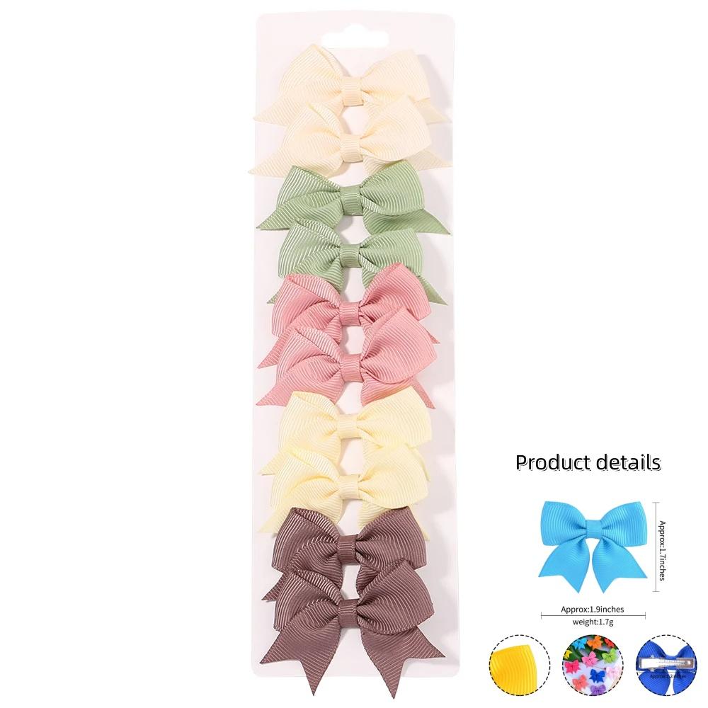 10Pcs/Set Solid Kids Bows Hair Clips for Baby Girls Handmade Ribbon Bowknot Hairpin Barrettes Daily Hair Accessories