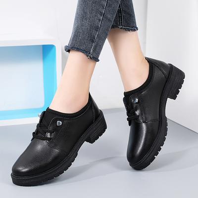New Spring and Summer Genuine Leather Black Work Shoes for Women Thick Heel Genuine Leather Casual Lazy Shoes Small Size Women's Shoes