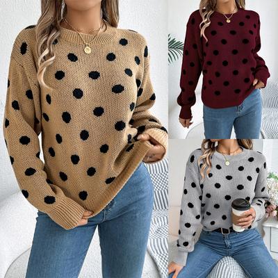 2025 Nieuwe Dames Casual Kleurblok Polka Herfst Winter Stippen Lange Mouw Ronde Hals Pullover Trui