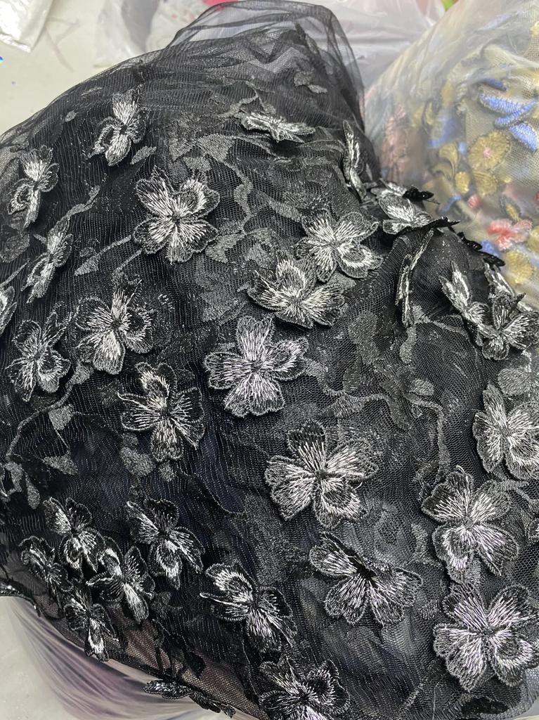 50x125cm Bleu Clair Rose Broderie Dentelle 3D Fleur Tissu Tissu pour Robe Vêtement Fond pour Mariage Senior Tournage en Direct