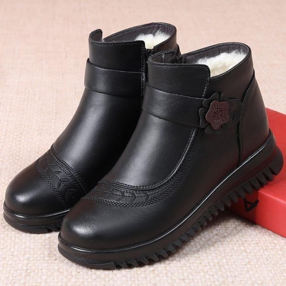 Winter Women's Fashion PU Leather Casual Short Snow Boots - Warm, Waterproof with Wool Fur Lining
