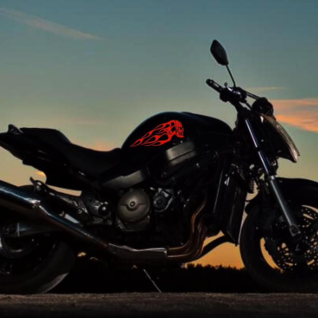 TOMALL 2pcs Skull Flame Reflective Stickers for Car Motorcycle Tank Vinyl Racing Sports Flame Stripe Decal for Golf Cart Off-Road Vehicles