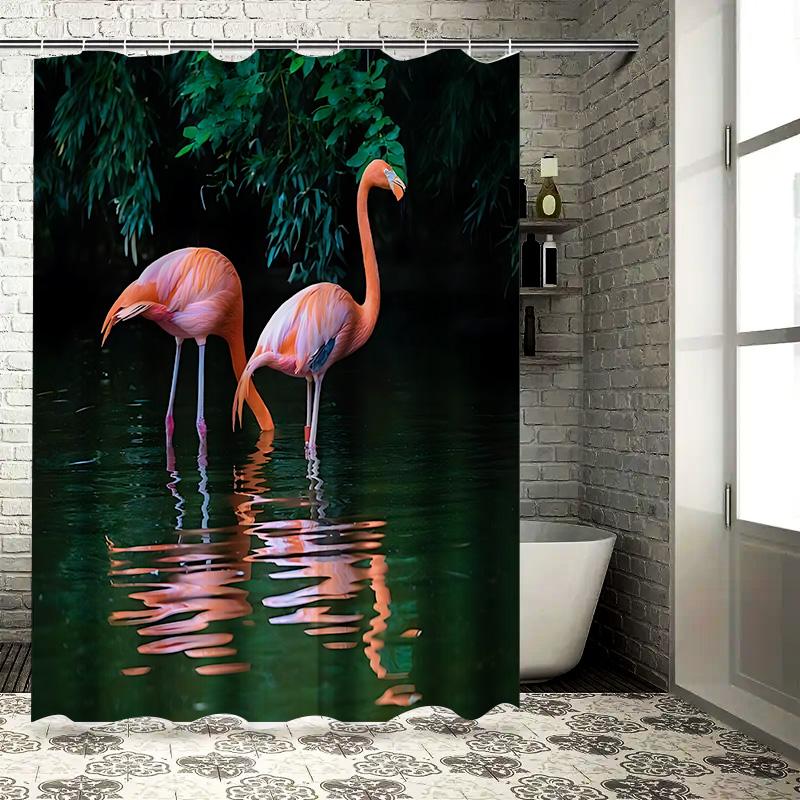 Graceful Pink Flamingos Reflecting In Water - Perfect for Bathroom Decor - Durable and Waterproof Shower Curtain Elevate Space