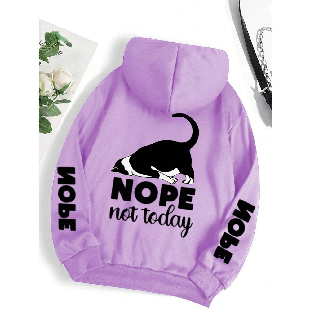 Casual Woman Men Hoodies Nope Not Today Cute Cat Printing Pullovers Loose Pocket Warm Fleece Sweatshirts Autumn Female Clothing
