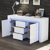 140*40*65cm Wohnzimmerschrank, Moderne Kommode mit 3 Schubladen, 2 Türen, Hochglanzschrank mit LED-Lichtleiste, Sideboard, Weiß