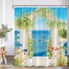 Garden Shower Curtain Arch Door Fence Vines Flowers European Garden Bathroom Decorations Landscape Bath Curtain With Hooks