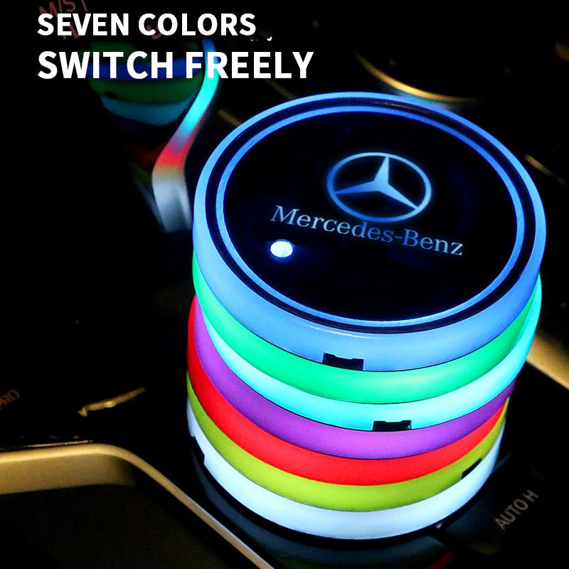Car LED Illuminated Water Cup Coaster Atmosphere Lights Coaster for Mercedes Benz C260 W204 W205 W211 W212 W190 Auto Accessories