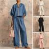 Tuta da Donna a 2 Pezzi con Zip Intera, Scollo a V, Maniche Corte a Palloncino e Pantaloni a Gamba Larga, Abbigliamento Casual per Vacanze e Relax