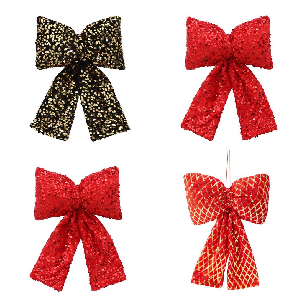 Christmas Scene Decor Sequins Bow Pendants For Tree Ornaments And Holiday Setup