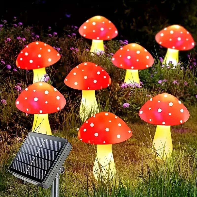 

8 Head Solar Mushroom Lights Stake Garden Decor, Festive Christmas Fairy Lights for Outdoor Yard, Wedding Party Atmosphere 8LED