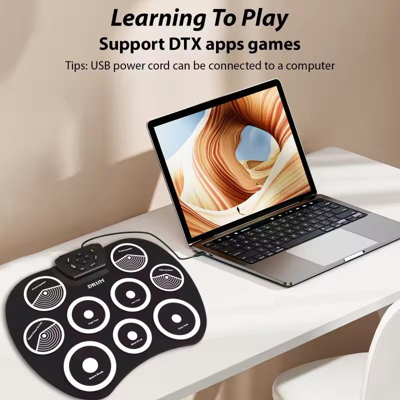 Elektroniskt trumset Handrullad trumma 9-plattor MIDI-gränssnitt Stöder DTX-spel Portabelt trumset Gåvor med trumpinnar pedaler