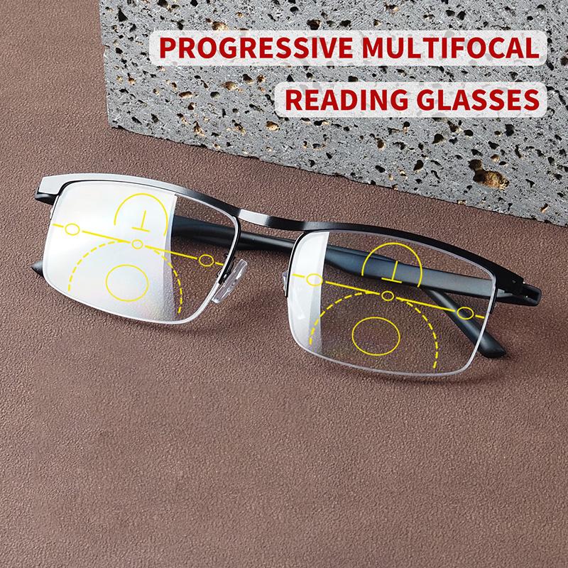 Ultralight Tr Flexible Frame Progressive Multifocal Reading Glasses For Men , Women Anti-Glare Computer Presbyopic Glasses
