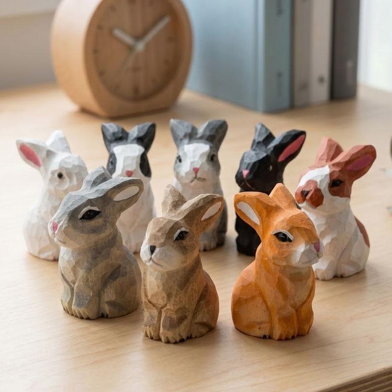 Hand-Carved Wooden Rabbit Ornament - Cute Style for Home or Office Decoration