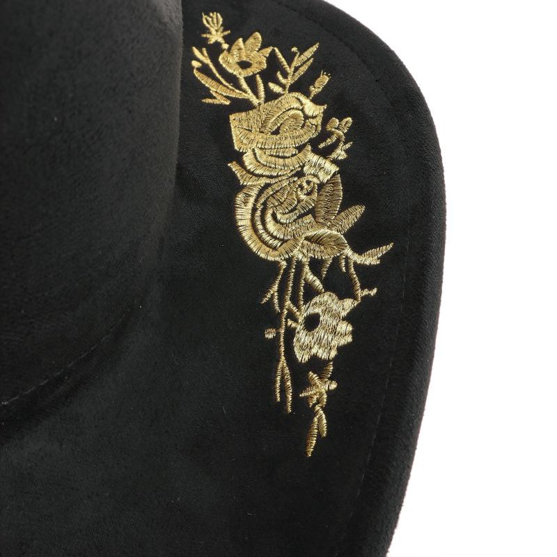 Unisex Retro Denim Floral Embroidery Jazz Hat - Western Ethnic Outdoor Style