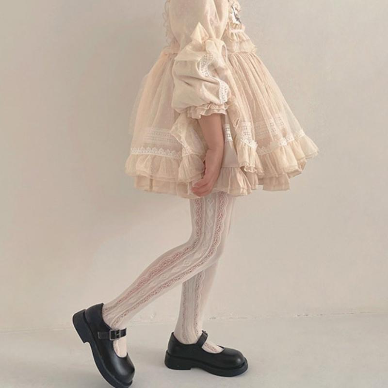 Autumn Sweet Tights Lolita Style Girls Pantyhose Spring Fall Cotton Knit Infant Stocking Children Pantyhose Baby Tights 2-13years