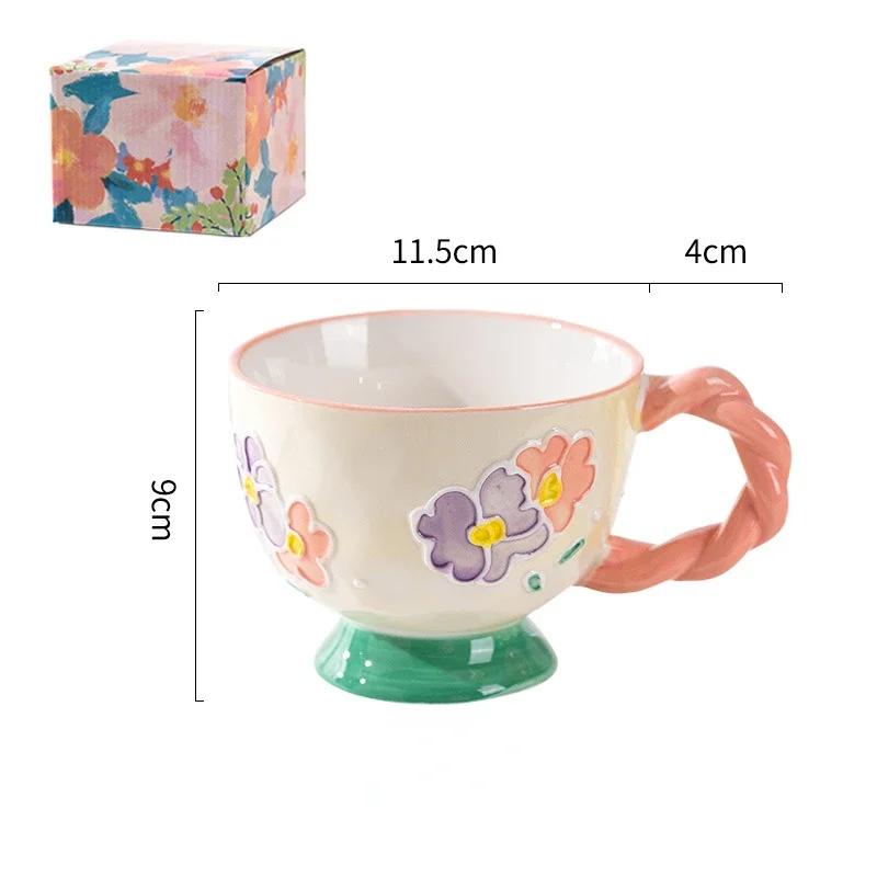 

450ml Hand Drawn Ceramic Coffee Mugs Cartoon Pattern Office Afternoon Tea Water Cup Home Breakfast Oat Milk Juic Cup Coffee Cup 401-500ml