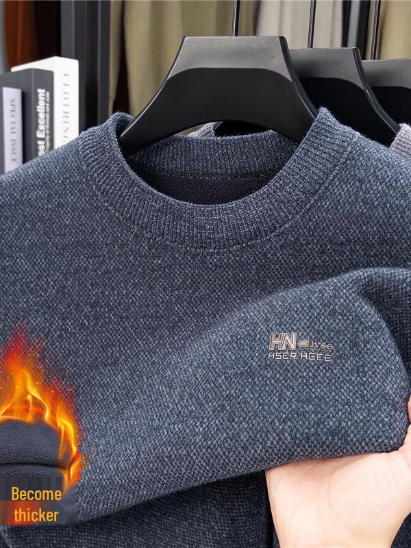 Men's Winter Thickened Mink Wool & Velvet Knit Sweater - Warm, Casual Fashion Pullover for Middle-Aged Men