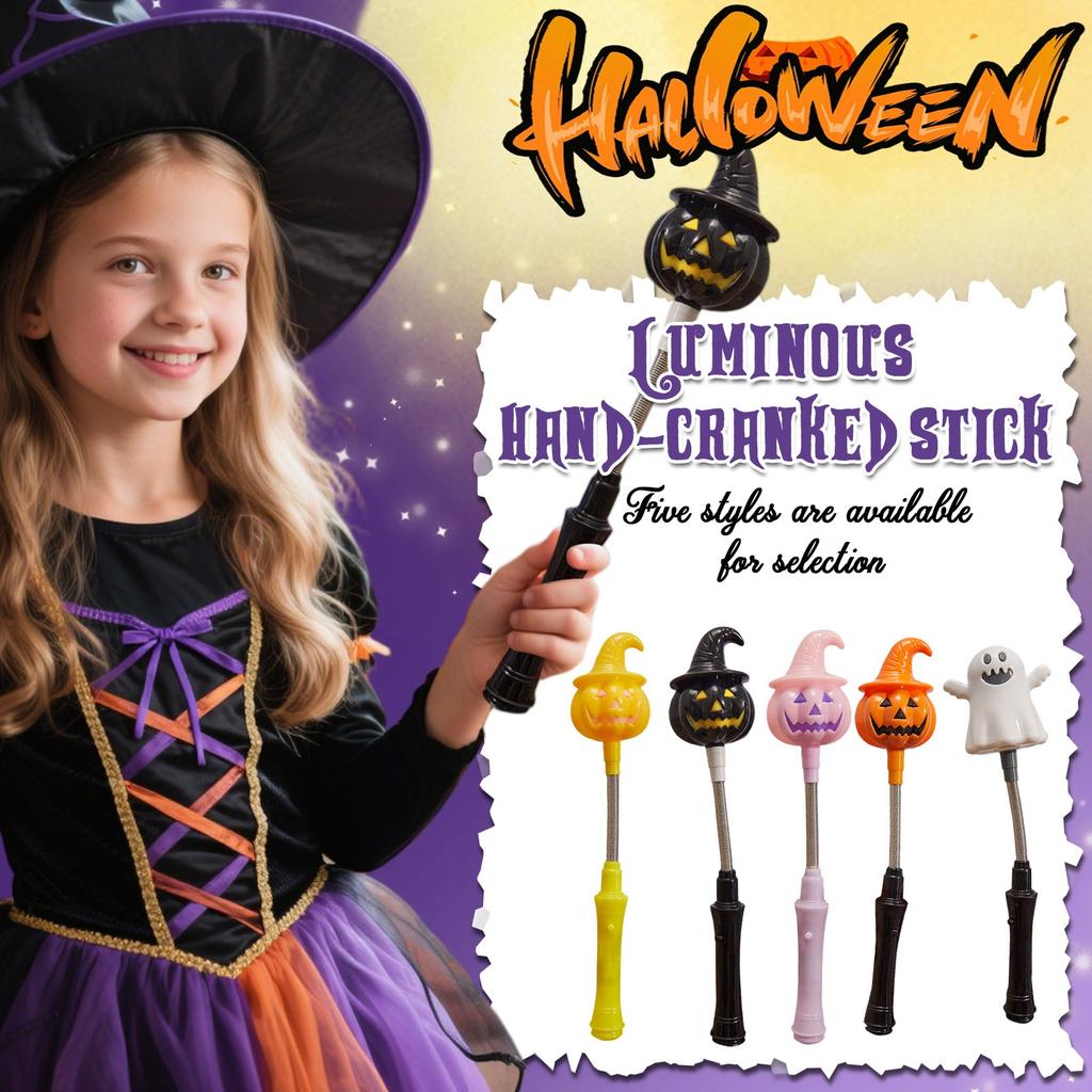 Halloween LED Glow Wands - Pumpkin & Light-Up Stick  Flexible Spring, Built-in Batteries, Party Favors/Decor