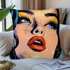 Pop Art Girl Pillow Case Retro Comic Book Style Cushion Cover Vintage Cartoon Face Home Decor for Sofa Bedroom Living Room Gift